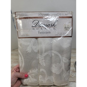 Damask Scroll Tablecloth 70" x 86" Oblong sunweave cotton/poly fabric NEW